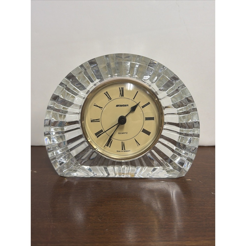 Vintage Staiger Mantle Clock with Cut Crystal Case and Quartz Movement W Germany